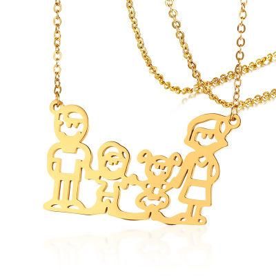 Love Family Member 4 Person Pendant Laser Cutting Gold Necklace