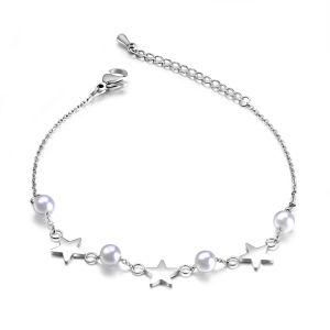 Fashion Women Jewelry Stainless Steel Pearl Star Pendant Women Bracelet