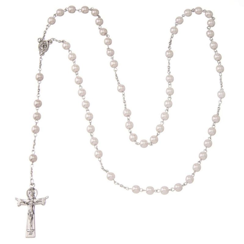 Fashion Hot Sell Stainless Steel Jewelry Gold Plated Two-Tone Beaded Necklace Cross for Religious Long Adjustable Necklace