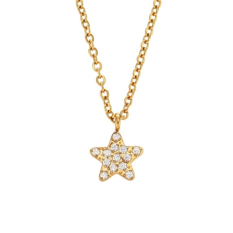 Manufacturer Customized Fashion Jewelry Ins Fashion Simple Temperament Versatile Necklace Jewelry Stainless Steel Zircon Pentagram Pendant Necklace