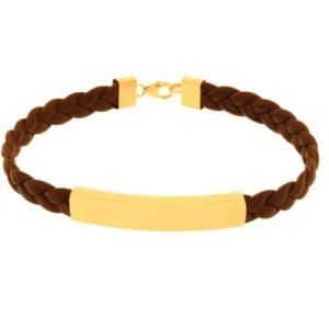 Fashion Golden Plating Jewelry Stainless Steel Leather Bracelet (BC8844)
