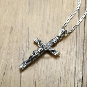 Mens Neckless Jewelry Stainless Steel 14K Gold Cross Charm Christ Pendant Necklace