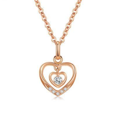 Fashion Pure 18K Rose Gold Plated Diamond Double Hearts Pendant 925 Silver Necklace Women Jewelry Chain Custom