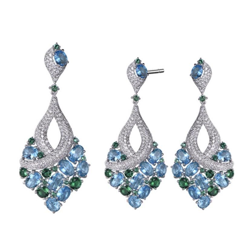925 Silver Luxury Glass Flower Earring and Pendant Fashion Jewelry Sets for Wedding