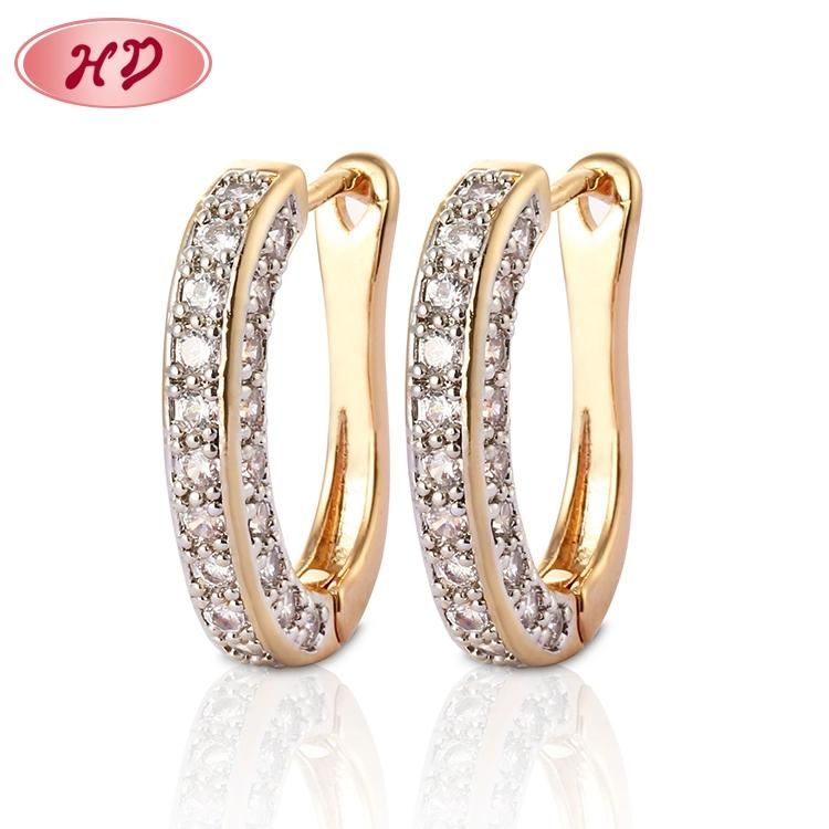 18K Gold Plated Silver Alloy Fashion Jewelry Stud Drop Hoop Huggie CZ Earrings with Crystal for Women