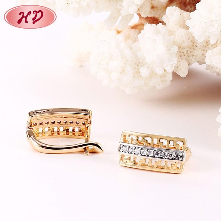 Fashion 18K Gold Plated Silver Alloy Jewelry Stud Drop Hoop Huggie CZ Earrings with Crystal for Women