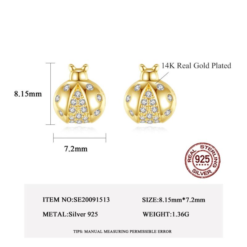 14K Gold Plated Sliver Fashion Jewelry Ladybug Earring for Women