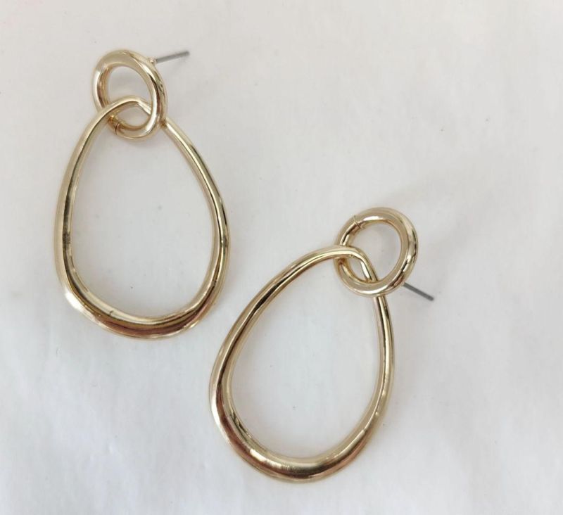 Fashion Accessories Small Round Circle Stud with Organic Teardrop Drop Earrings in 18K Gold Plated for Women