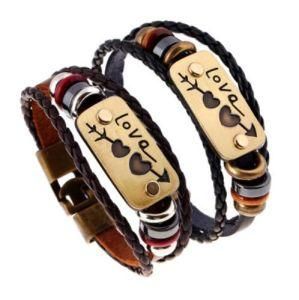 Genuine Leather Couple Bracelet Weaving Couple Women Handwheel Arrows Heart Valentine&prime;s Day Gift Kraft Bracelet
