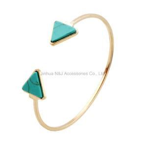 Unique Design Triangle Faux Stone Adjustable Cuff Bangles for Women New Gold Plated Open Bangle Trendy Jewelry
