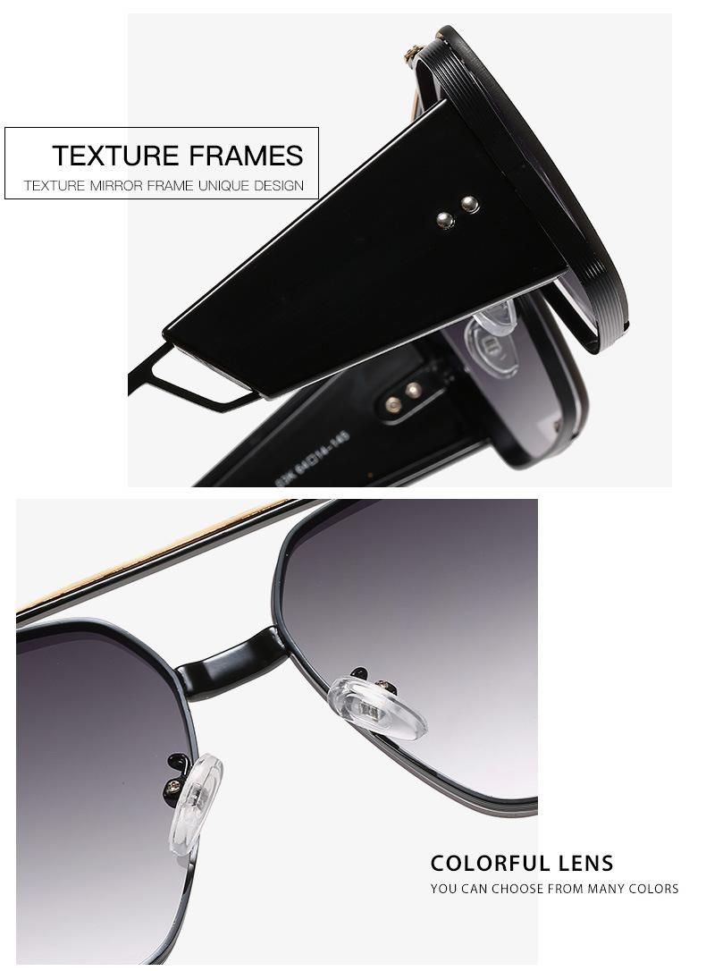 Fashion Plane Style Retro Square UV400 Metal Sunglasses