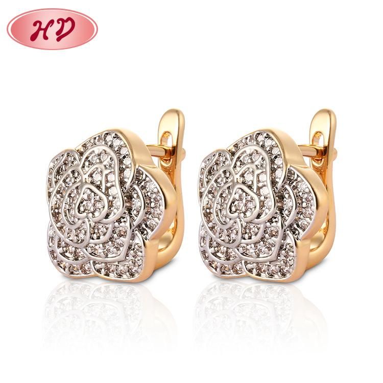 Fashion Jewelry 18K Gold Plated Silver Alloy Hoop Stud Drop Huggie CZ Earrings with Crystal for Women
