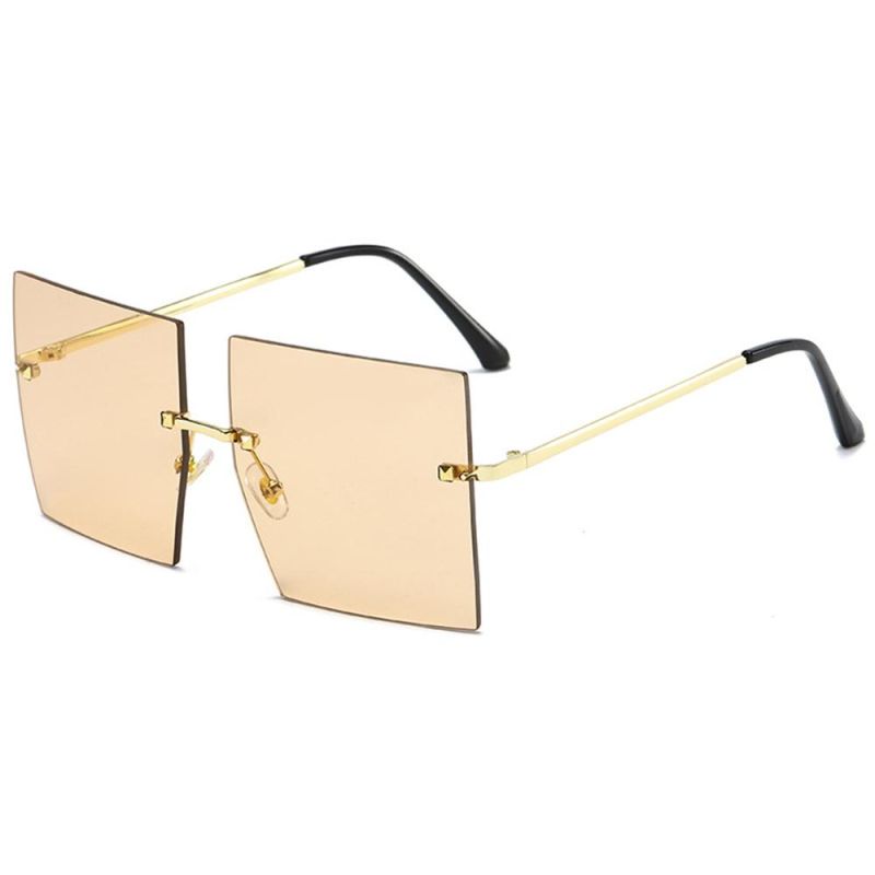 Oversized Brown Sunglasses 2021 Women Retro Vintage Sunglasses Famous Fashion Rimless Eyewear Oculos De Sol Feminino Big Shades