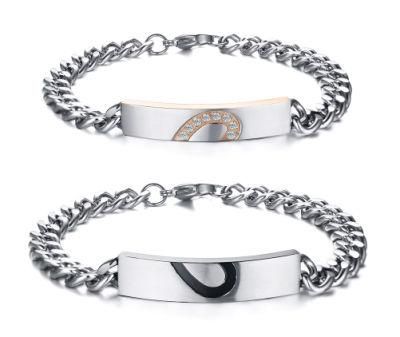 Custom Heart Crystal Love Fashion Stainless Steel Bracelet for Couple