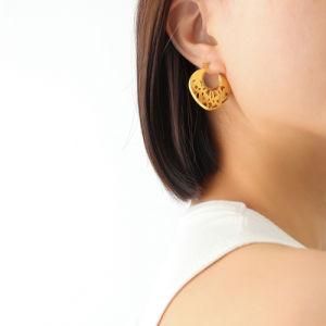 Ins Style Jewelry Unique Simple Earrings Titanium Stainless Steel Hollow Peach Heart 18K Gold Earrings Women