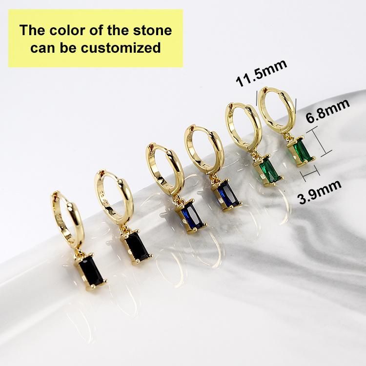 Custom 2022 925 Sterling Silver Dainty Fashion Jewelry 18K Gold Plated Baguette Colorful Stones Huggie Hoop Cubic Zirconia Drop Earrings