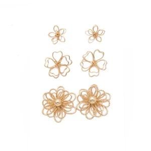 Women Fashion Jewelry Accessories Brass Flower Earrings Set