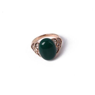 Hot Sale Fashion Jewellery Glod Ring with Dark Green Rhinestone