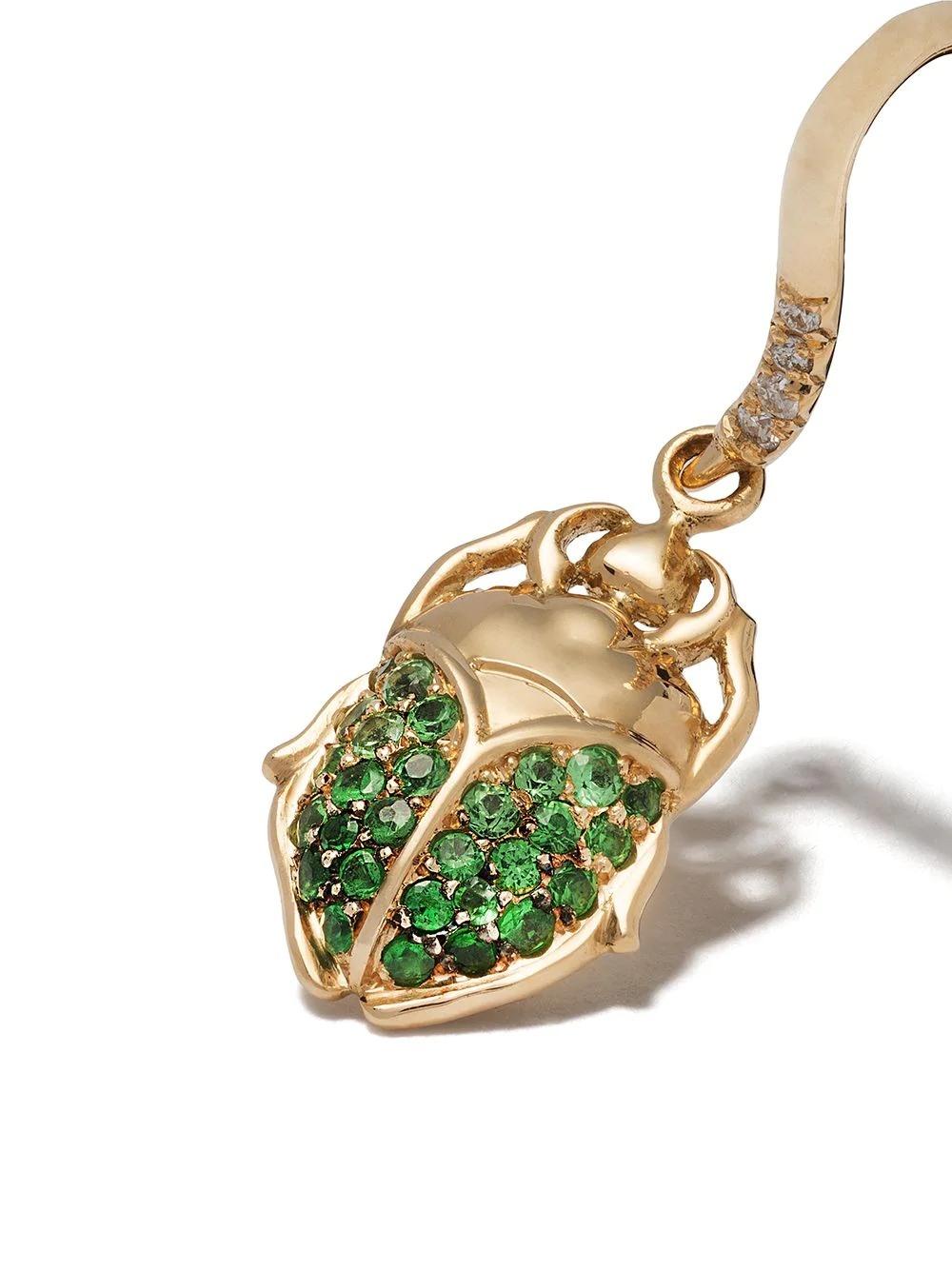 Fashion Ladybug Earrings with Green Diamonds