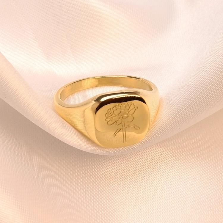 Ins Hot Style Gold Plated Carved Ring Korean Version Simple Stainless Steel Rings