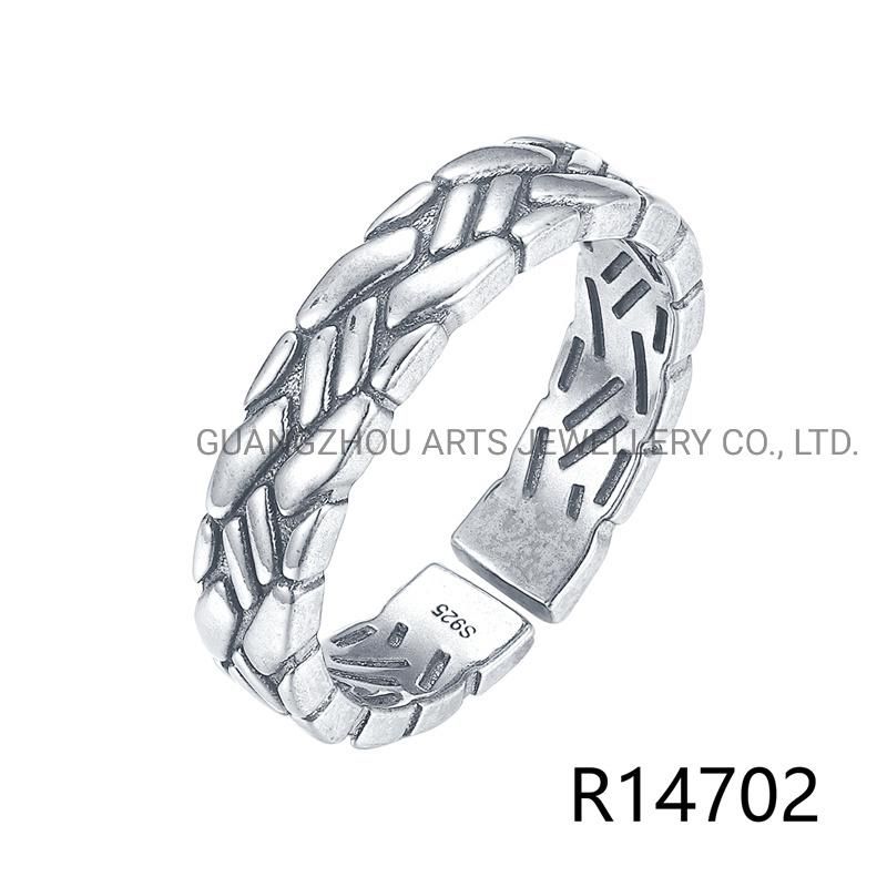 925 Sterling Silver Personality Punk Style Double Braided Ring