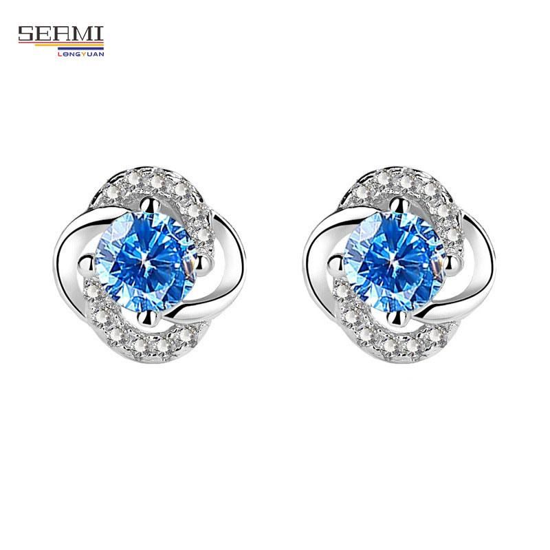 Women′ S Sterling Silver Four Leaf Clover Earrings with Diamonds
