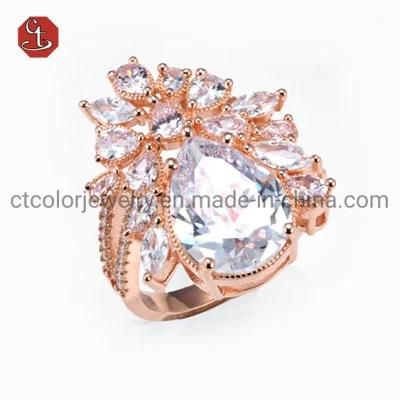 Latest Designs High-End Diamonds CZ Jewelry Gemstone Brass Ring For Women Party