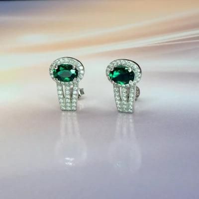 925 Sterling Silver Earrings Brazil Jewelry Created Emerald Gemstone Earrings Dubai Earrings Women