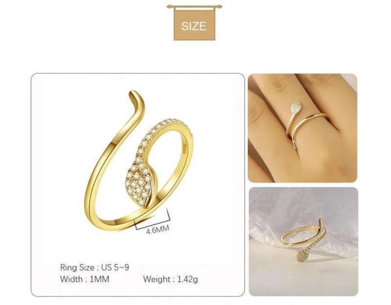 925 Sterling Silver Ring Snake Zircon Adjustable Ring for Women Party Light Luxury Personality Fine Jewelry Gift