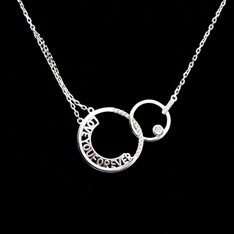 Fashion Jewelry 925 Sterling Silver Cubic Zirconia Love You Necklace for Women