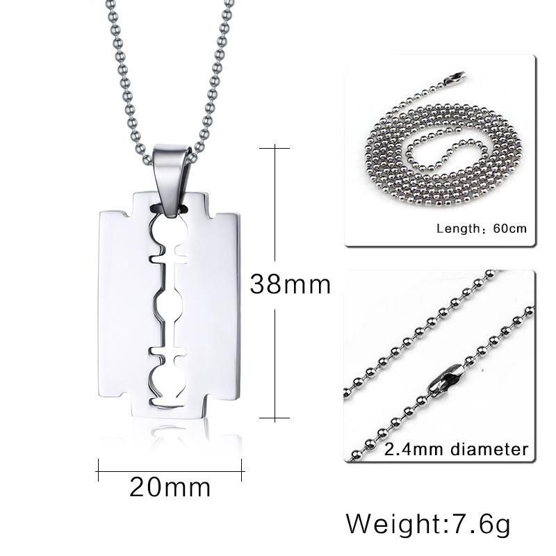 2017 Razor Blade Necklace Men Jewelry Trendy Silver Color Pendant & Chain for Men Father′s Day Gift