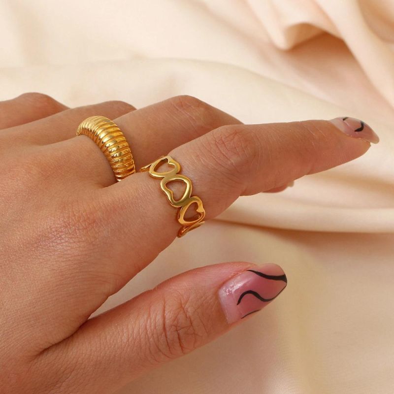 Factory Customized Fashion Jewelry 2022 Jewelry Wholesale Ins Electroplating 18K Stainless Steel Niche Light Luxury Design Hollow out Love Ring