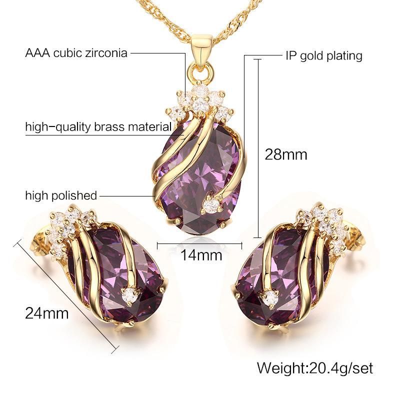 High Qulaity Purple Love Brass Jewelry Set with Gold Chain