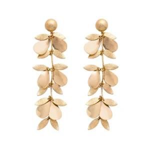 Fashion Accessories Imitation Jewelry Metal Leaf Charm Long Drop Earrings