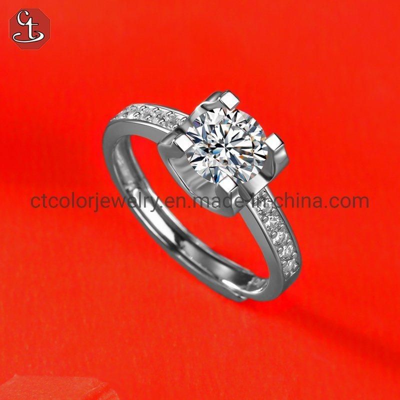 Trendy Jewelry 1ct Moissanite Diamond white cz silver ring Engagement Ring