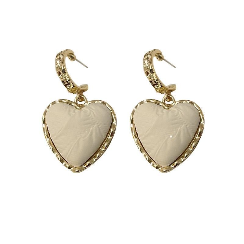 New Trendy Manufacture Romantic Fabric Wrapping Heart Earrings Gold Plated Mini Delicate Texture Hoop Hoop Women Earrings
