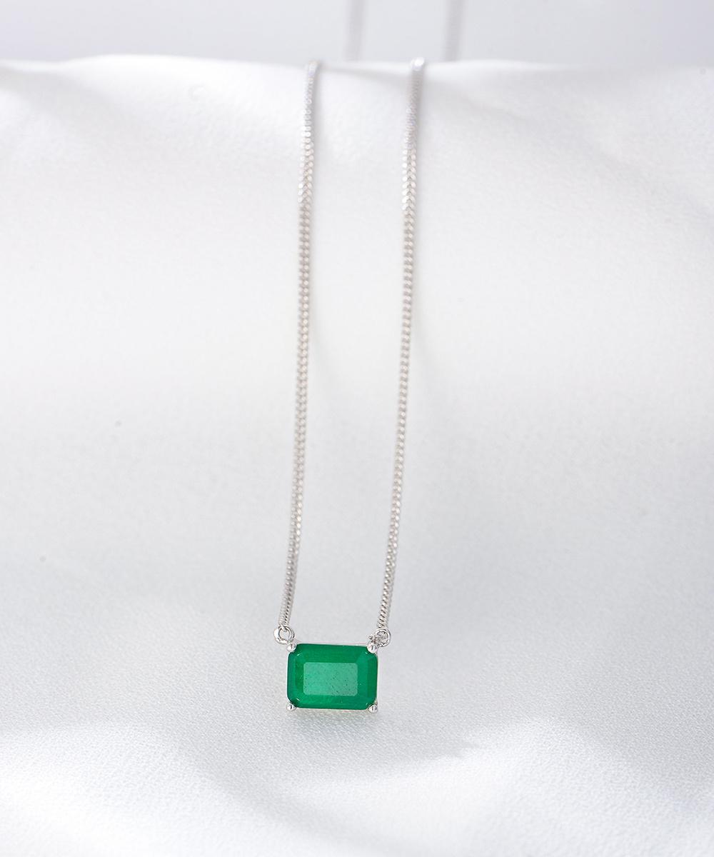 Fashion Women Jewelry Curb Chain Silver 925 Emerald Necklace