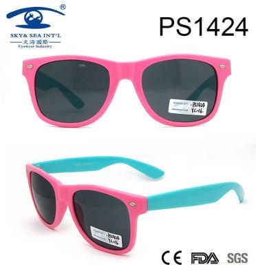 Pink Blue Double Color Kid Plastic Sunglasses (PS1424)