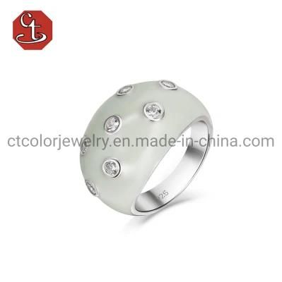 Fashion Jewelry 925 Silver Ring in White Enamel CZ Fashion Rings for Man and Women