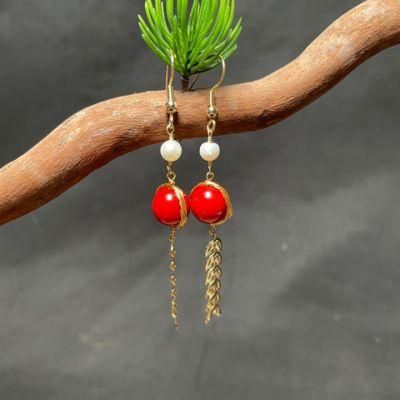 Fashion Jewelry Fish Tail with Natural Stone&Pearl Tassel Hook Earrings