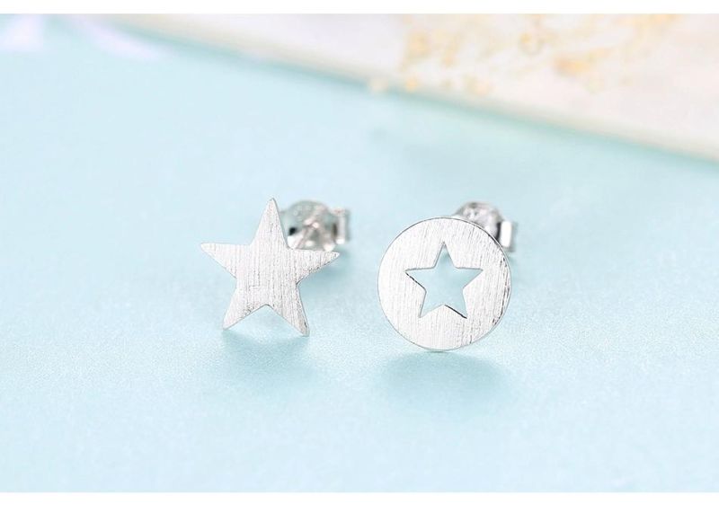 Combination Star and Hollow Round Silver Earrings