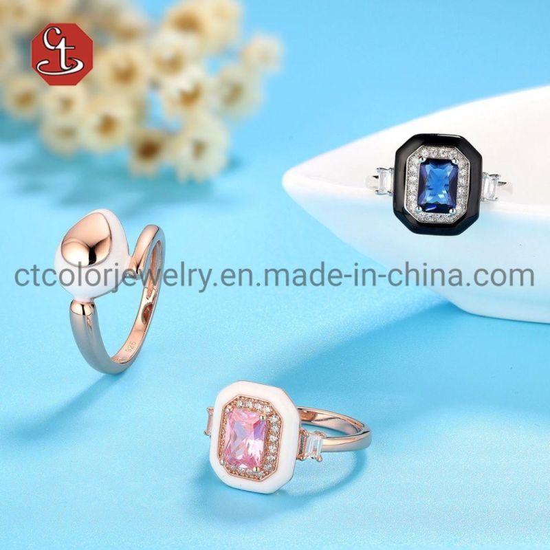 Pink Gemstone CZ Ring White enamel with AAA Cubic Zircon Silver Ring Wholesale Jewelry