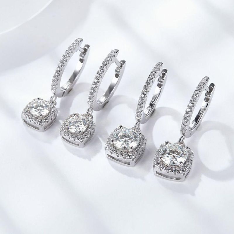 S925 Sterling Silver Hoop Earrings 5mm 6.5mm Round Shape Moissanite Stone Hot Sale Products