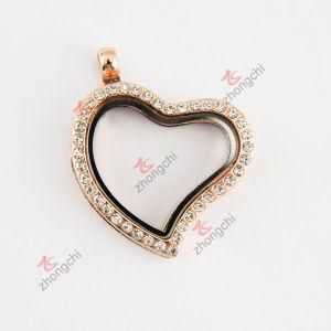 Rose Gold Bent Heart Glass Floating Living Locket Necklace (#36)