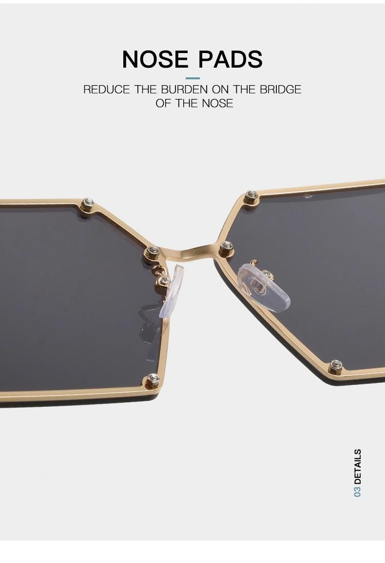 Fashion Glasses Frameless Trendy Net Red Sunglasses Female Square Big Frame Summer Travel Glasses Big Face Personality Hollow Sunglasses