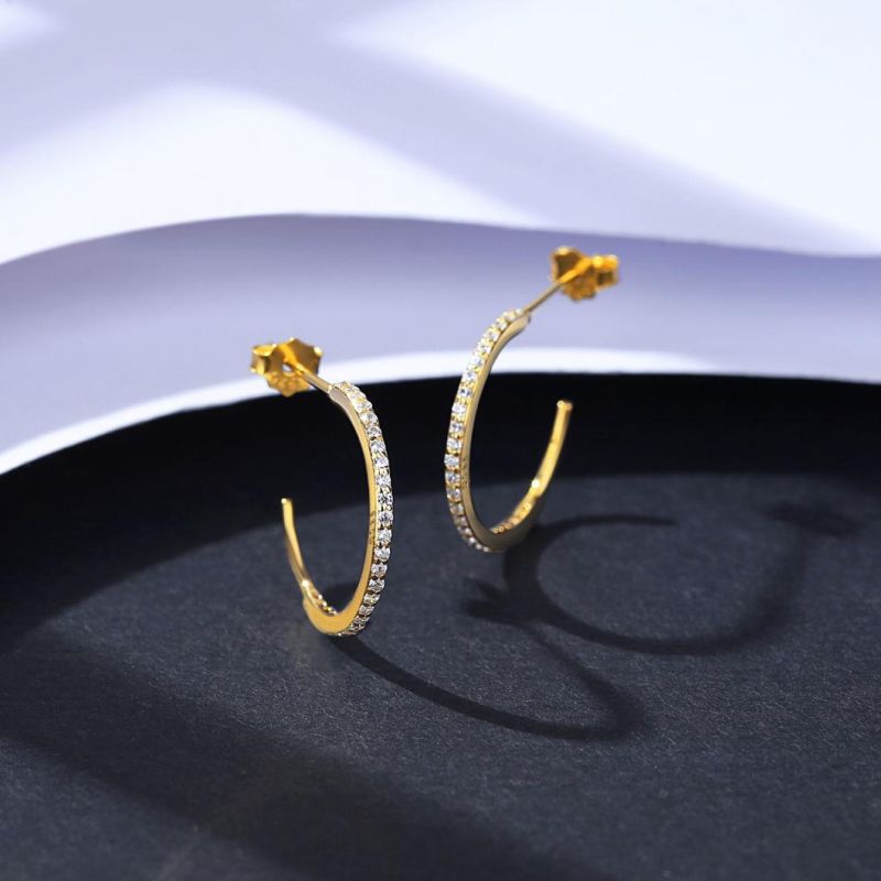 Minimal Jewelry 925 Silver 14K Gold Hoop Diamond Earring