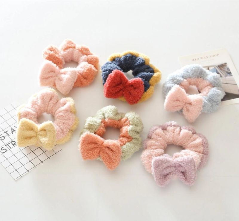 Two-Color Bow Wash Headband Coral Velvet Snow White Scrunchies