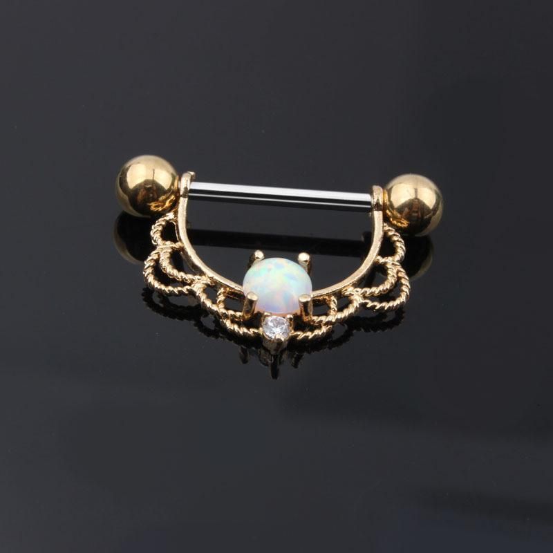 316L Surgical Stainless Steel Nipple Rings Tongue Rings Setting Opal or CZ Piercing Jewelry