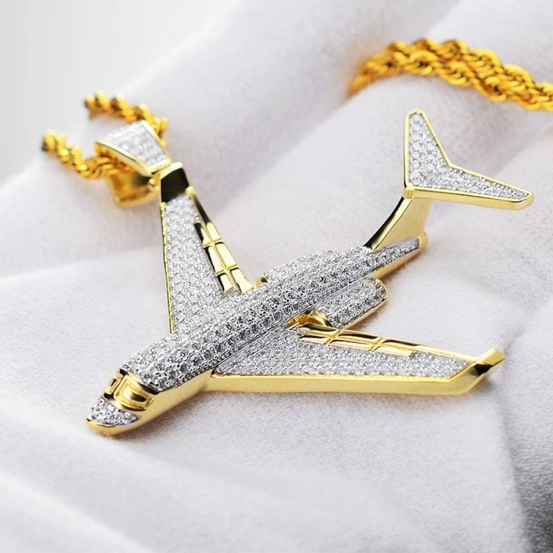 Hot Sale Micro Pave CZ Gold Plated Aircraft Pendant