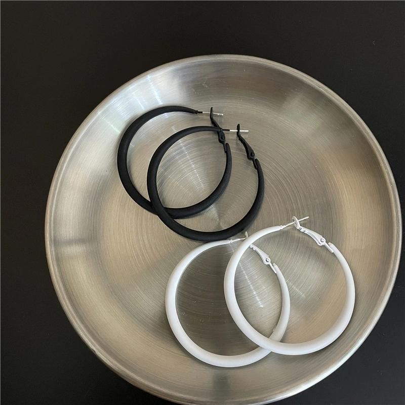 Korean Metal Spray Enamel Oil Paint Hoop Earrings S925 Silver Needle Fluorescent Color Big Earrings